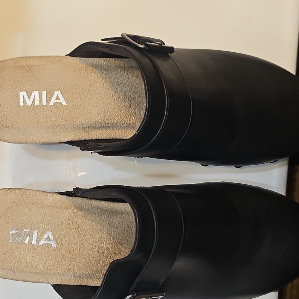 MIA Black Vegan Leather Silver Studded Clogs with Wooden Heel